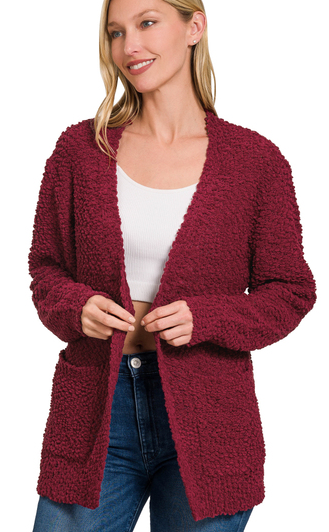 POPCORN CARDIGAN WITH POCKETS - (Cabernet)