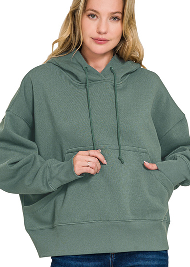 OVERSIZED FLEECE KANGAROO POCKET HOODIE - (Ash Jade)