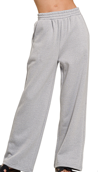 FLEECE DRAWSTRING PANTS WITH POCKET - (Heather Grey)