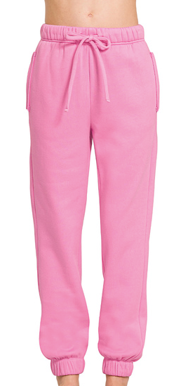 FLEECE DRAWSTRING JOGGERS WITH POCKET - (Candy Pink)