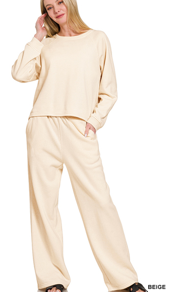 FLEECE RAGLAN SWEATPANTS - (Beige)