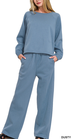 FLEECE RAGLAN SWEATPANTS (Dusty Blue)