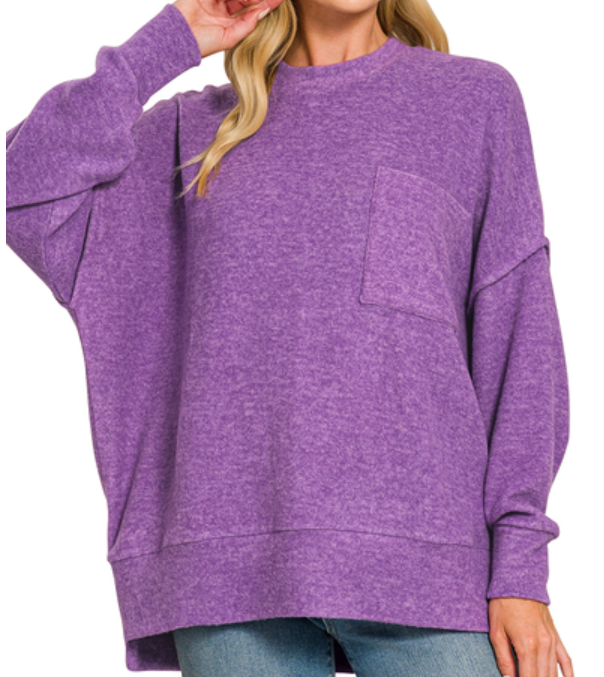 BRUSHED MELANGE DROP SHOULDER OVERSIZED SWEATER - (Violet)