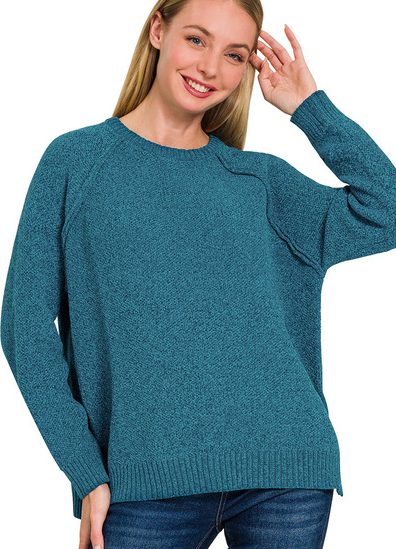 CHENILLE RAGLAN SWEATER - (Ocean Teal)