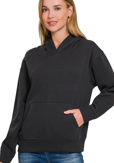 FLEECE KANGAROO POCKET HOODIE - (Black)