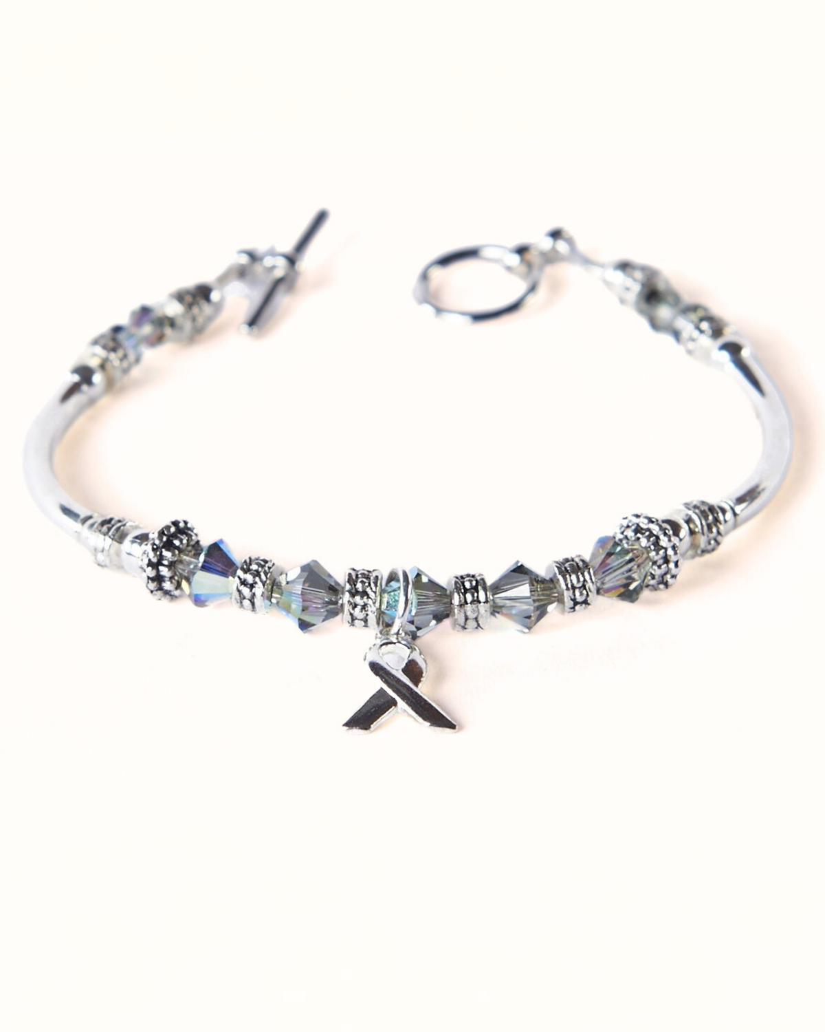 Silver Awareness Ribbon Bracelet Beaded