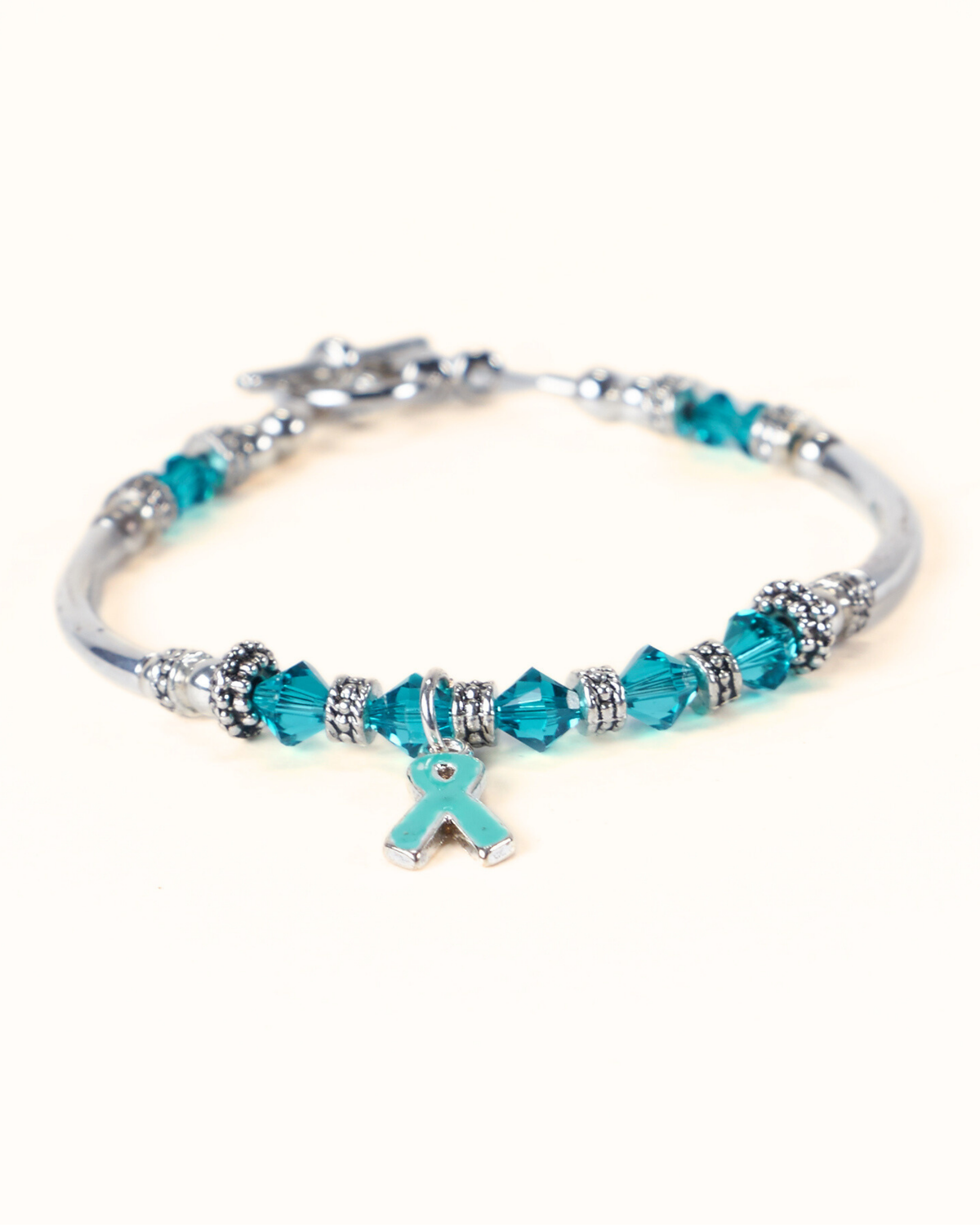 Teal Awareness Ribbon Bracelet Beaded