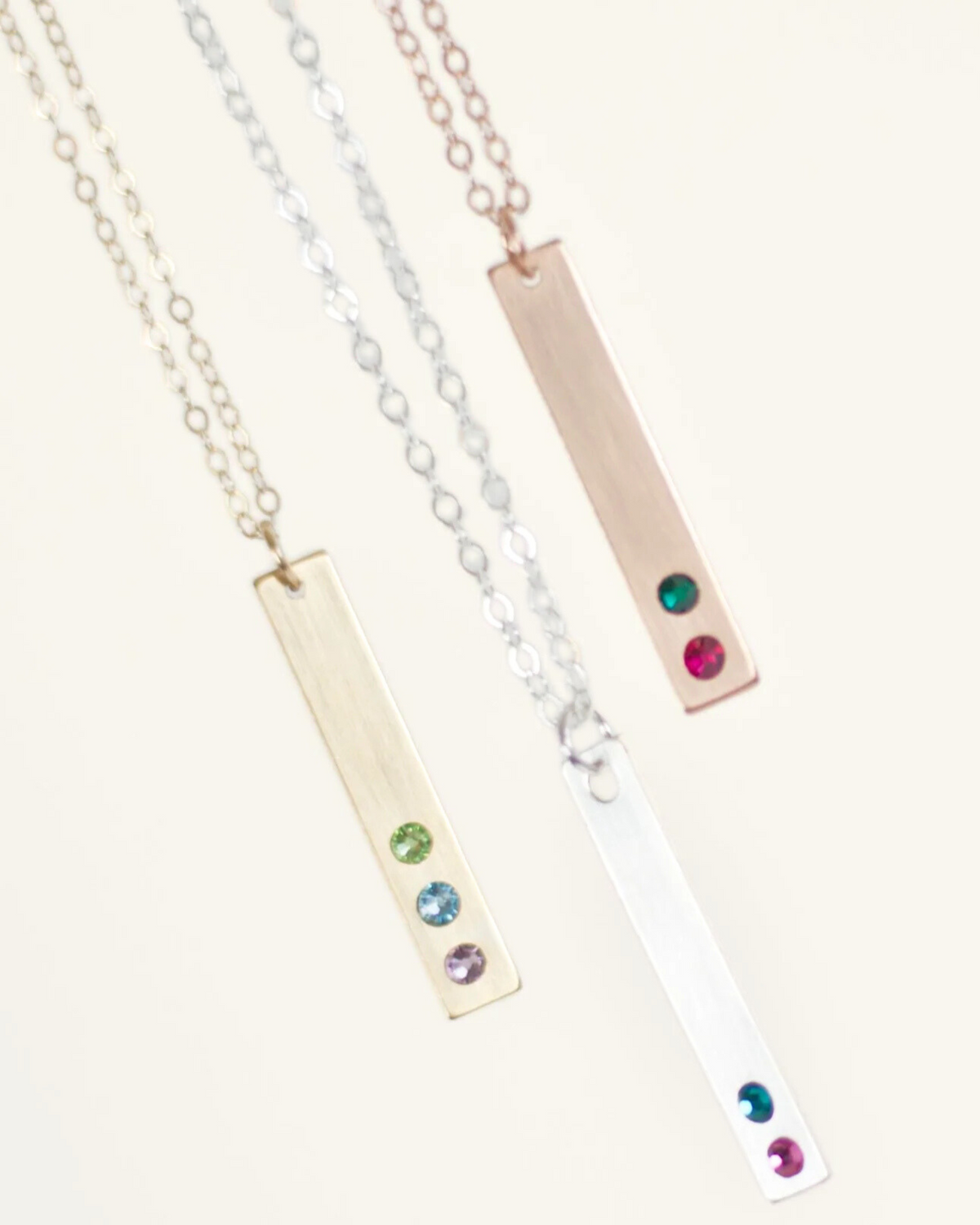 Mother&#39;s Birthstone Vertical Bar Necklace with Handset Crystals