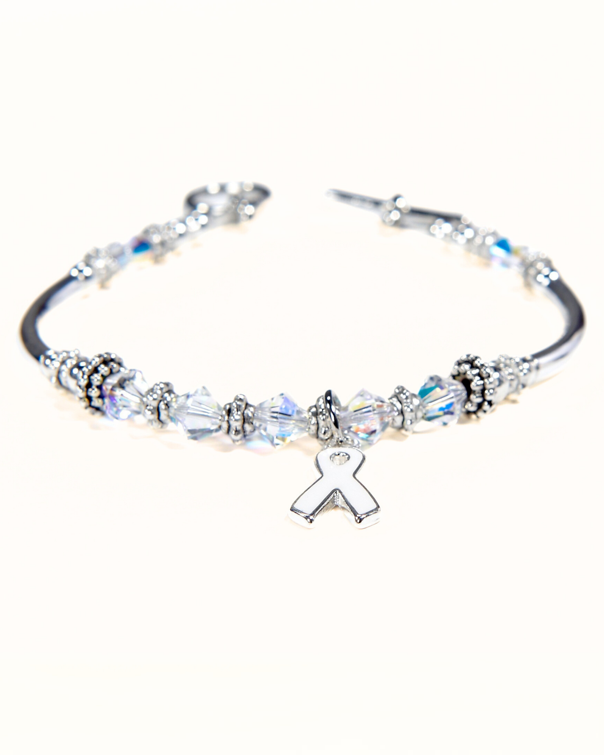 White Awareness Ribbon Bracelet Beaded