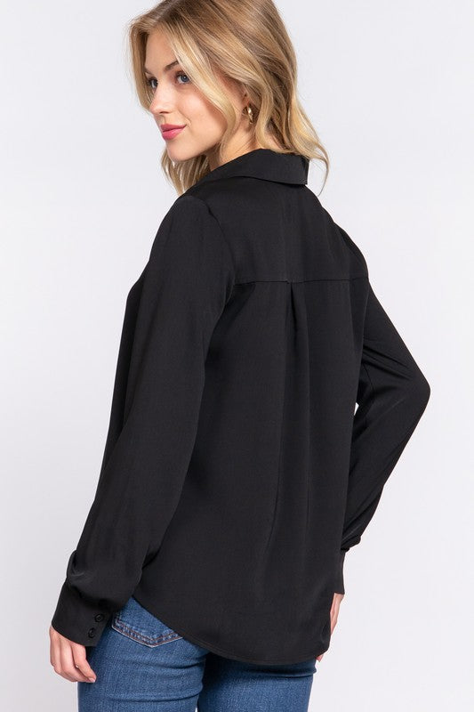 Meredith Woven Button Down Top- (Black)