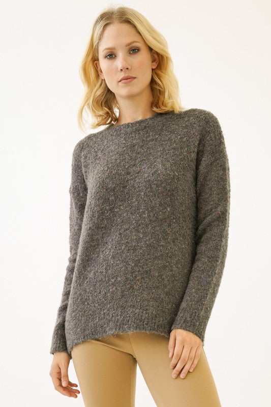 Mallory Yarn Sweater With Side Slit- (Charcoal)