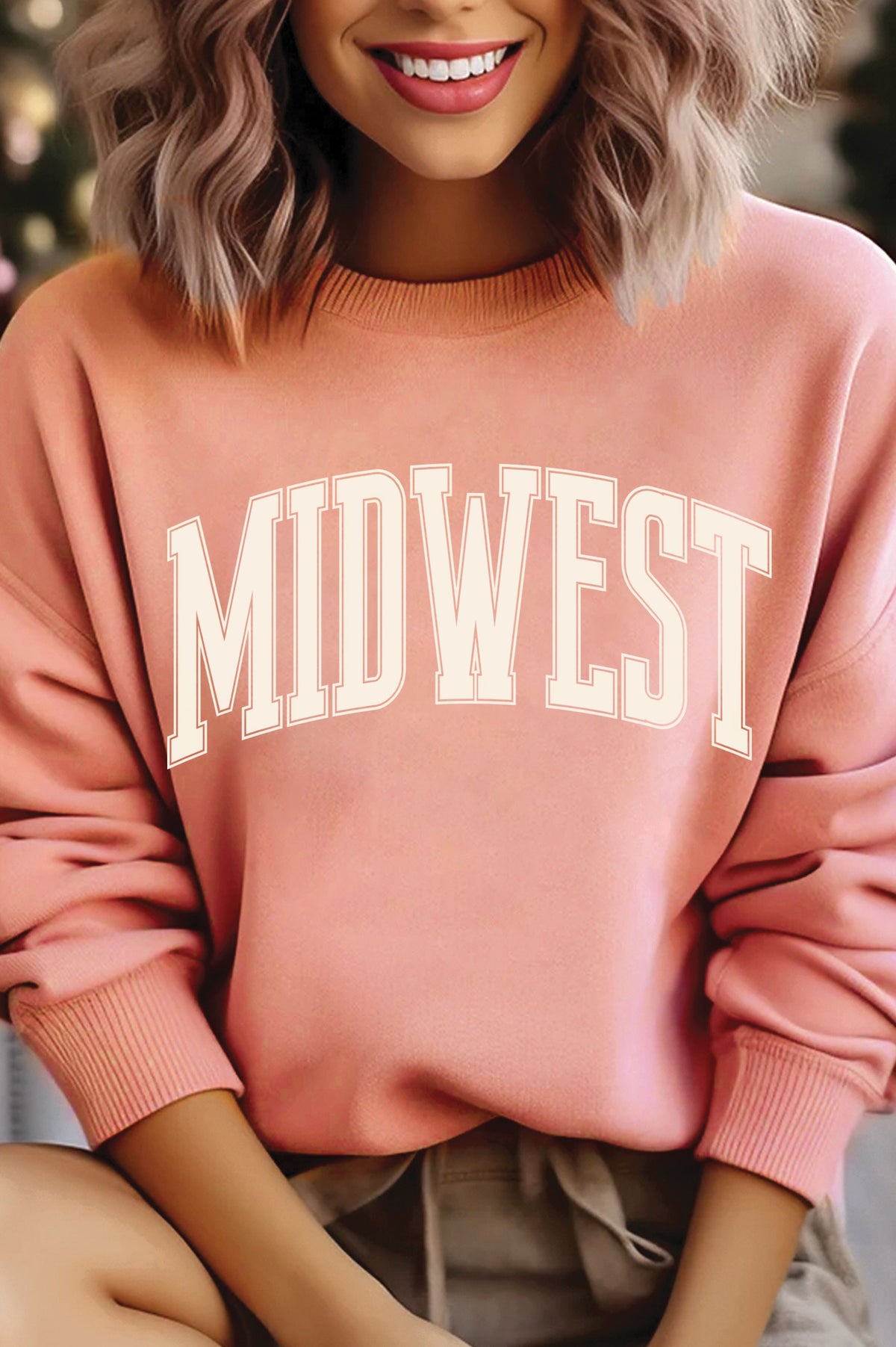 MIDWEST PUFF GRAPHIC BRUSHED SWEATSHIRTS - (Coral)