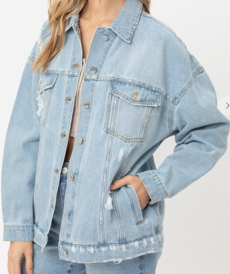 Valerie Oversized Denim Jacket - (Light Blue)