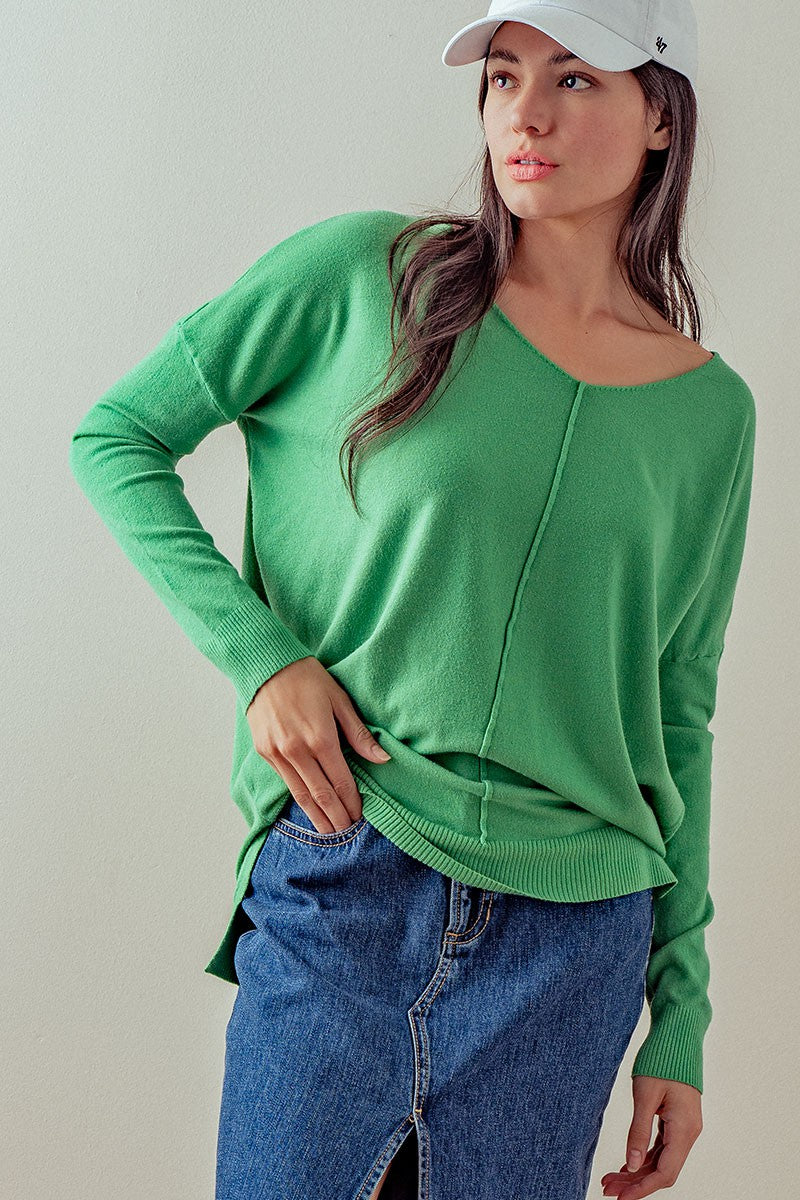 Addison High-Low Sweater - (Emerald Green)