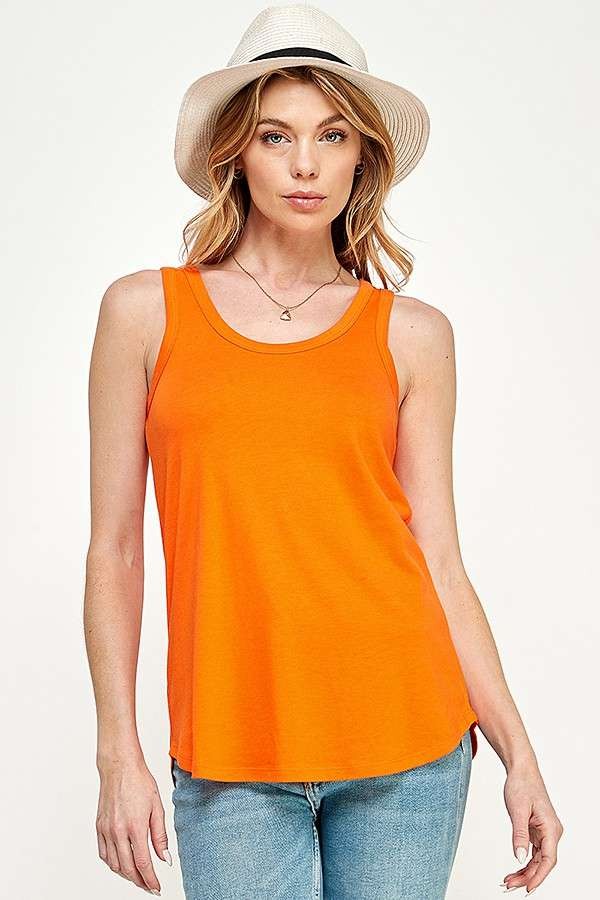 Scoop Neck Solid Tank Top - (Light Tomato)