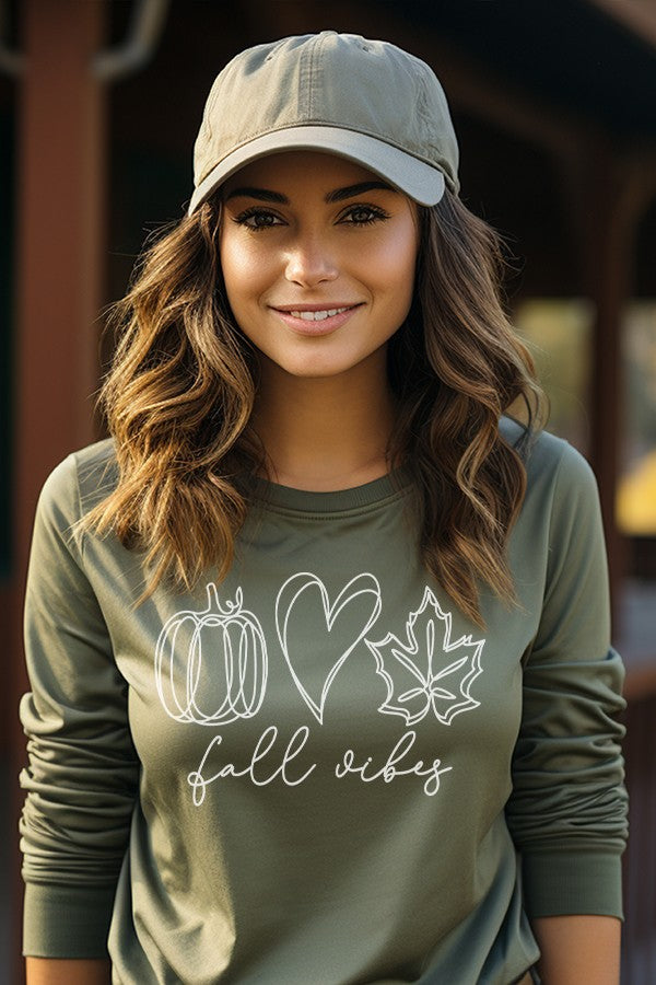 Fall Vibes Graphic Long Sleeve Top - (Military Green)