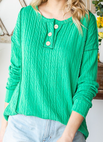 Priscilla Cable Knit Top - (Kelly Green)