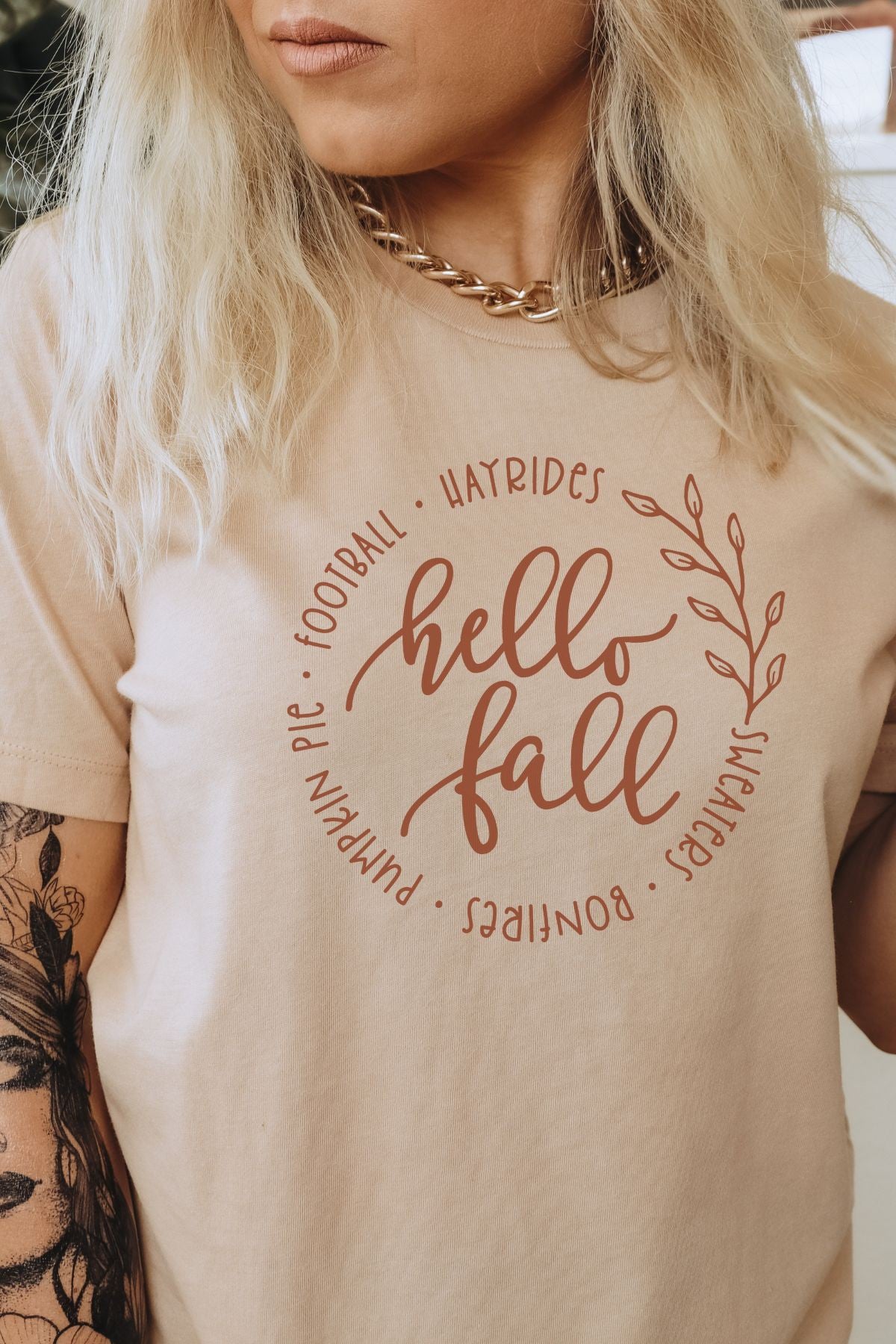 Hello Fall Graphic Tee - (Sand Dune)