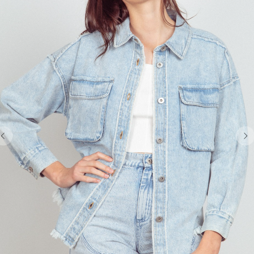 Plus Penny Oversized Denim Jacket - (Light Indigo)