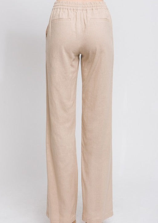 Elowen Linen Pants- (Light Khaki)