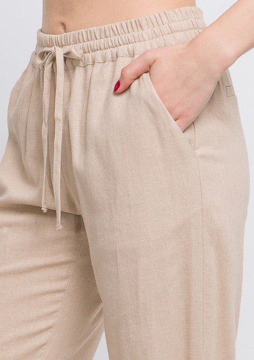 Elowen Linen Pants- (Light Khaki)