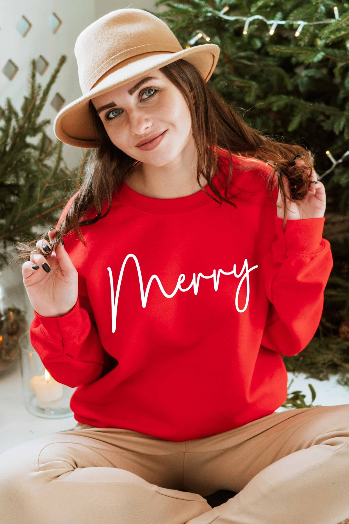 Merry Graphic Sweatshirt- (Red)