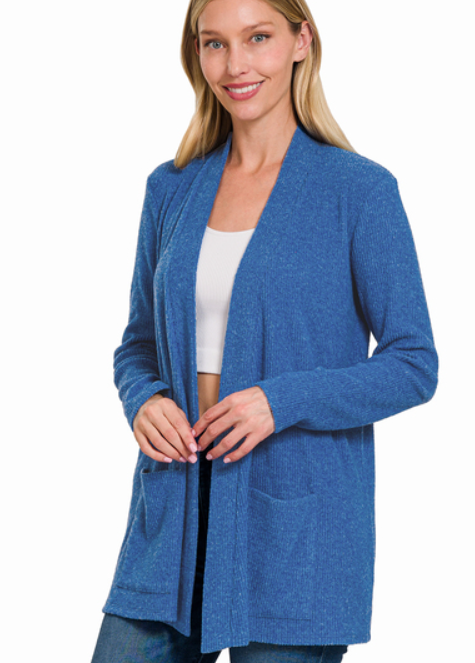 Cathy Open Front Cardigan - (Light Navy)