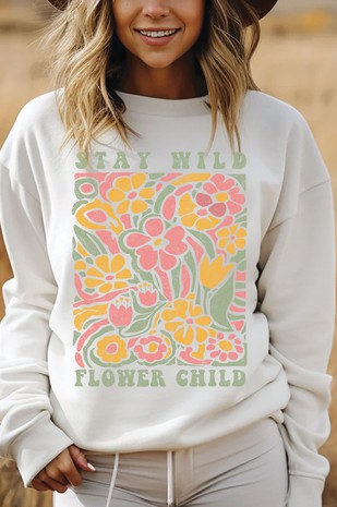 STAY WILD FLOWER CHILD GRAPHIC BRUSHED SWEATSHIRT - (Oat)