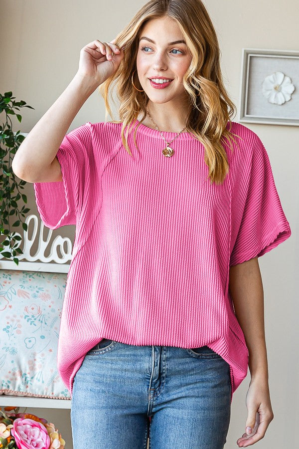 Plus SOLID URBAN RIBBED TOP - (Hot Pink)