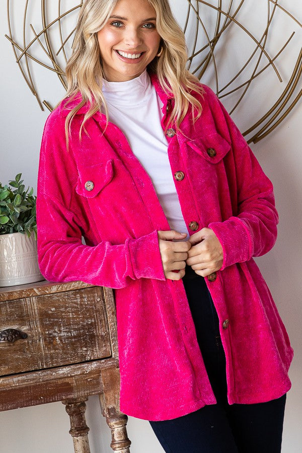 Pippa Chenille Shacket - (Fuchsia)