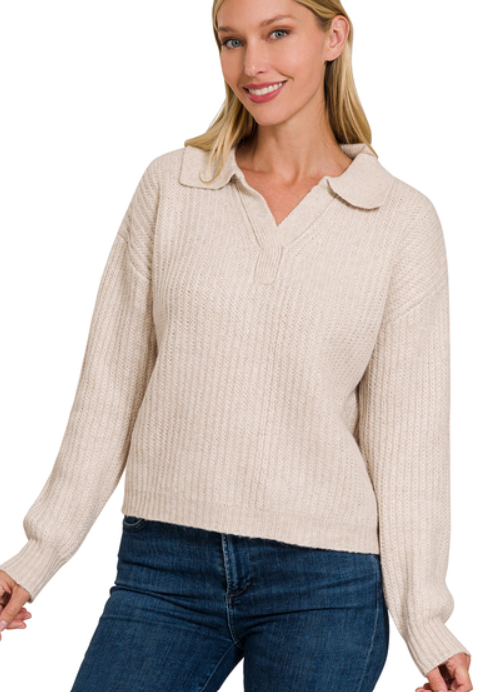 Anne V-Neck Sweater - (Sand Beige)