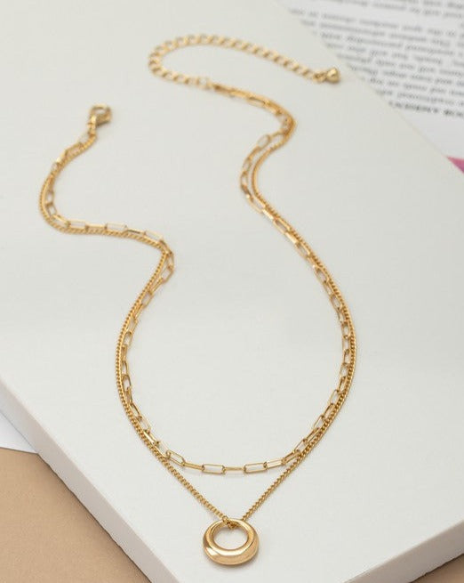 Two Layered Necklace (Hoop Pendant)  #N114