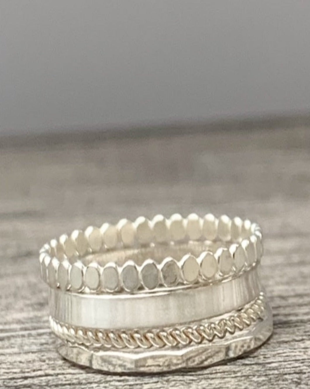4 Stacking Skinny Rings (Sparkle, Flat, Beaded, Twisted)