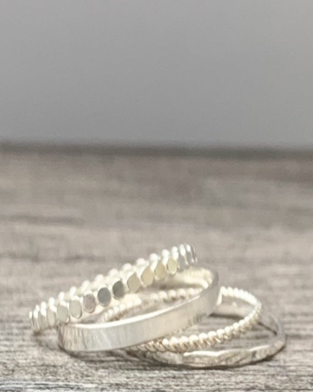 4 Stacking Skinny Rings (Sparkle, Flat, Beaded, Twisted)