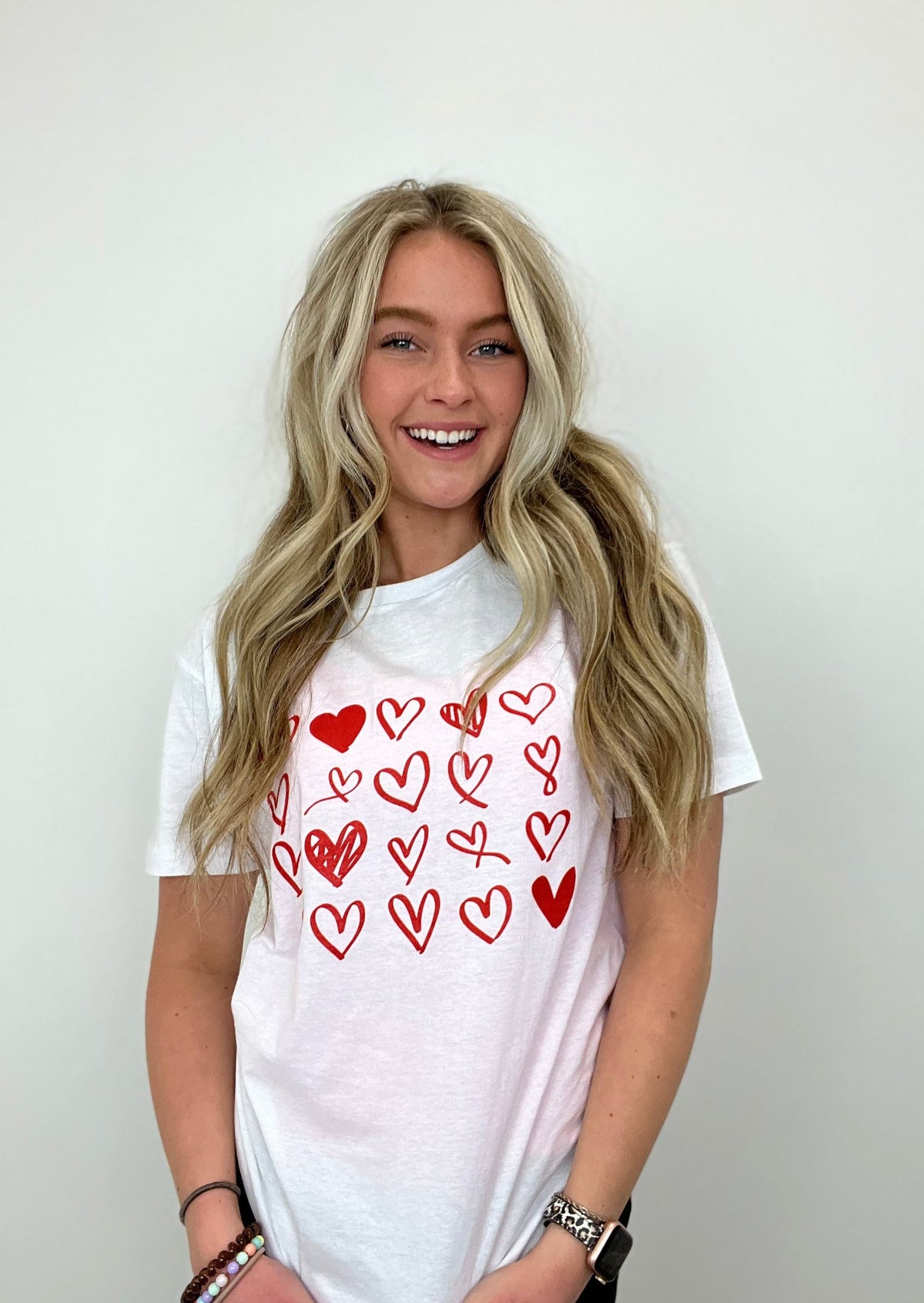 Red Hearts Valentine Tee- (White)