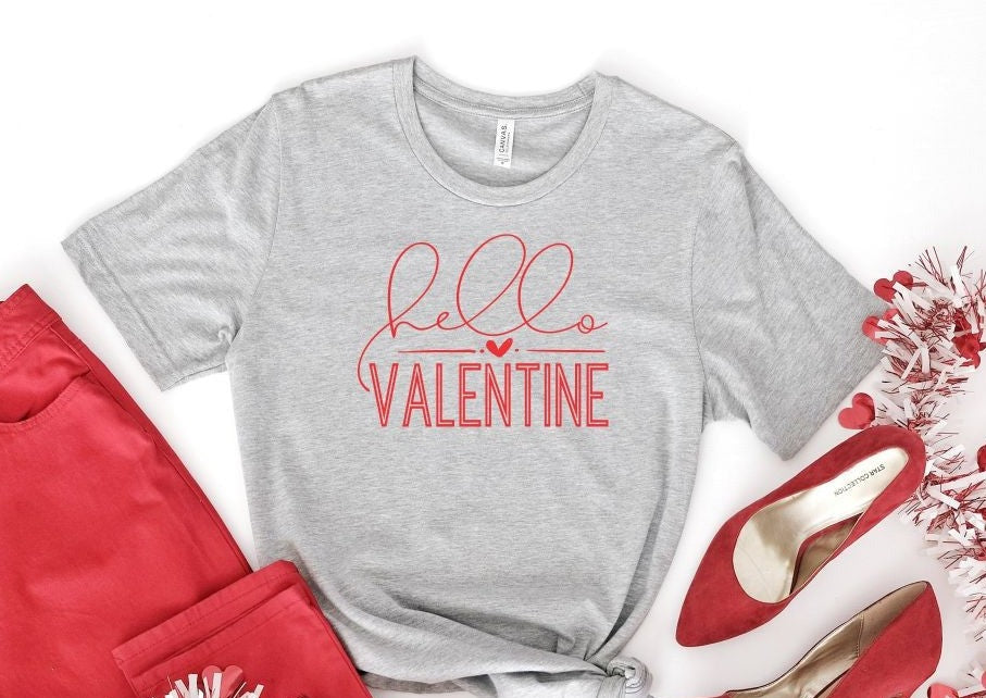 Hello Valentine Tee- (Grey)