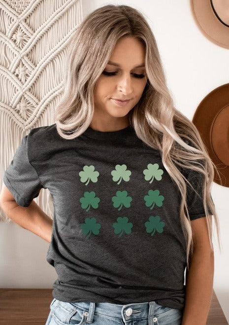 St Patrick&#39;s Day Clover Tee- (Charcoal)