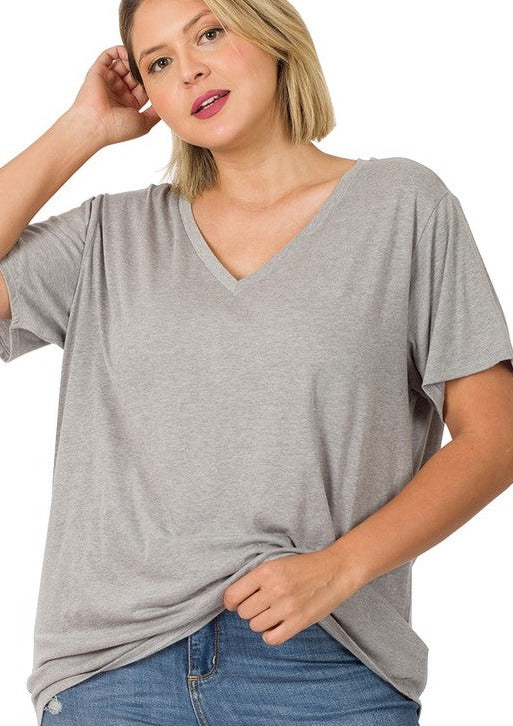 Plus- Back to Basics Boyfriend Tee- (Heather Grey)