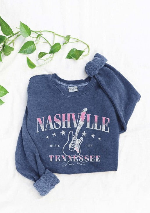 Nashville Mineral Wash Crewneck Sweatshirt- (Vintage Denim)
