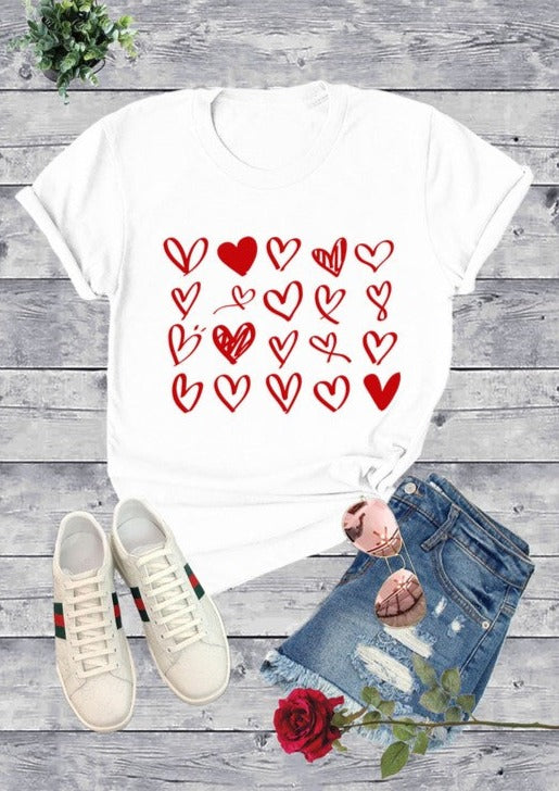 Red Hearts Valentine Tee- (White)